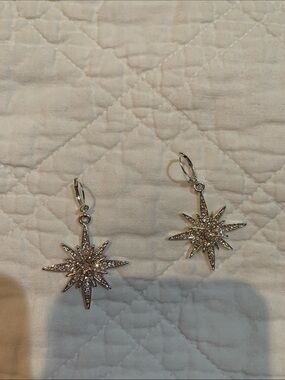 Silver Starburst Drop Earrings - Sparkling Crystal Accent